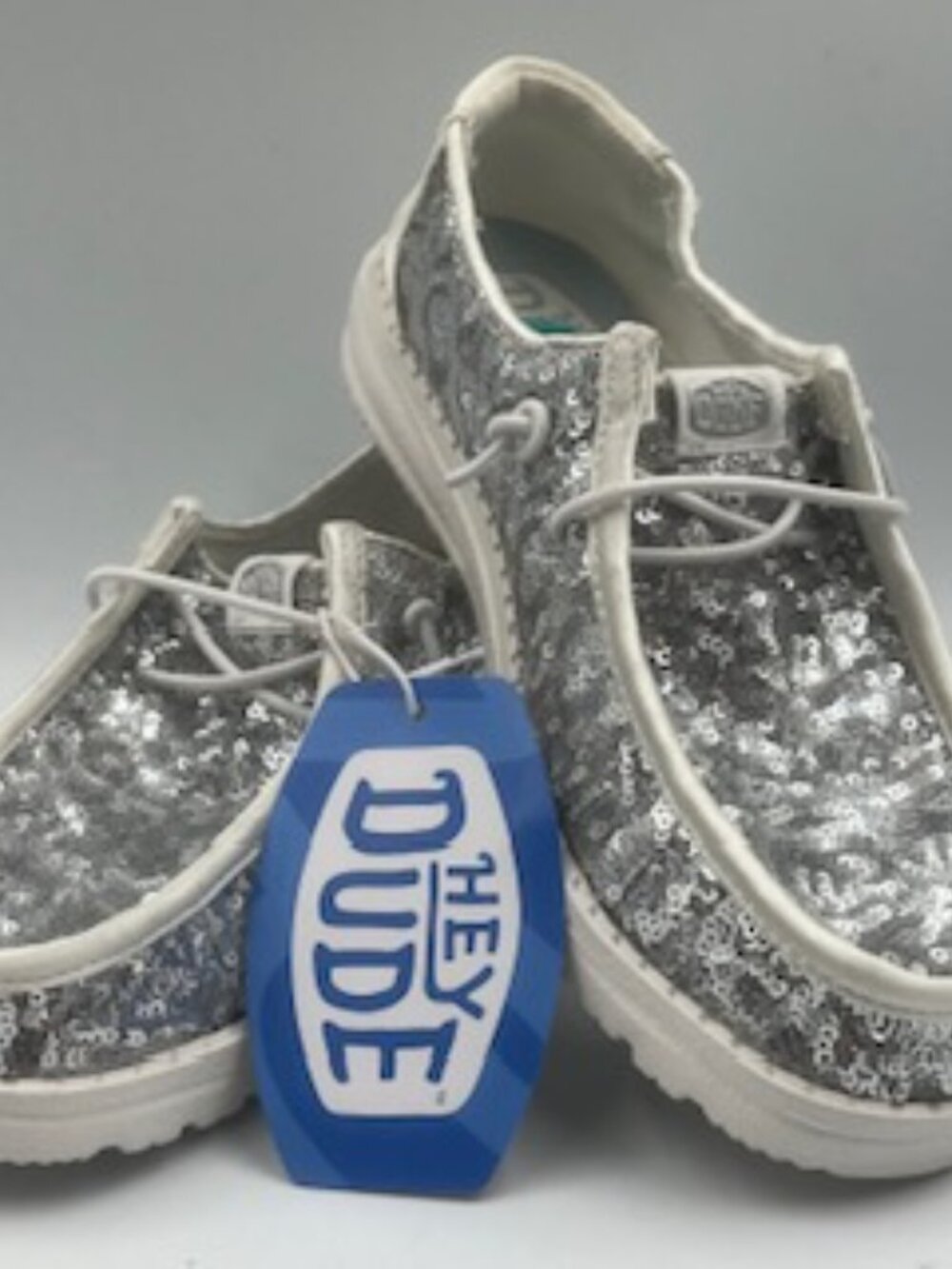 New Hey Dude Silver Sequin Slip On Shoes Women’s Size 7 Sneakers NWT